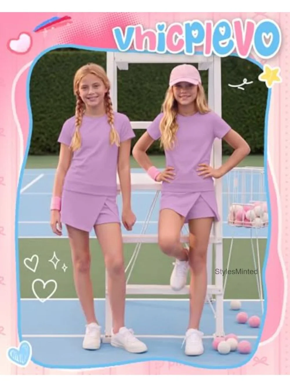 Girls 2 Piece Summer Skirt Set, Short Sleeve Top, Side Slit Skirt, Athletic